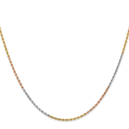 14K Tri-colored 18 inch 1.5mm Diamond-cut Rope with Lobster Clasp Chain