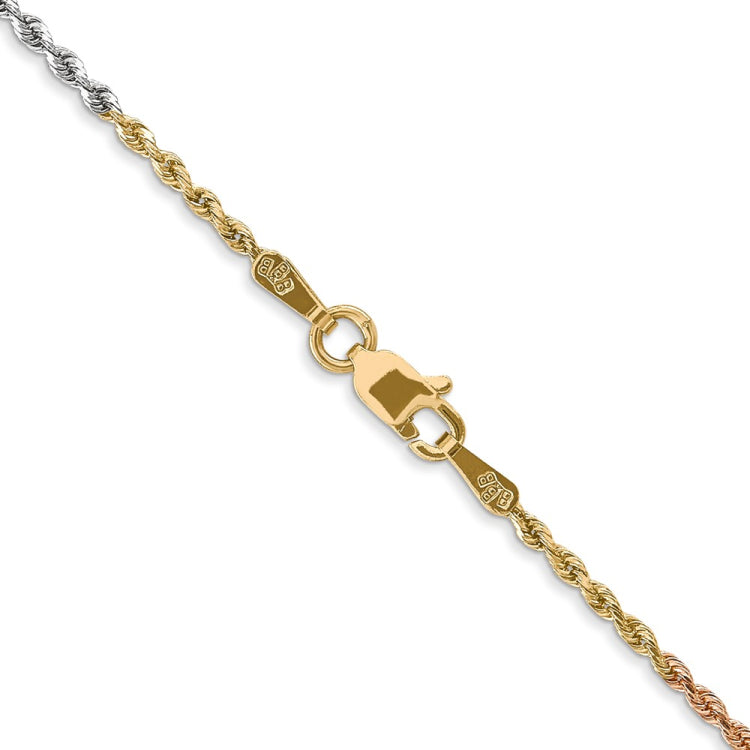 14K Tri-colored 18 inch 1.5mm Diamond-cut Rope with Lobster Clasp Chain