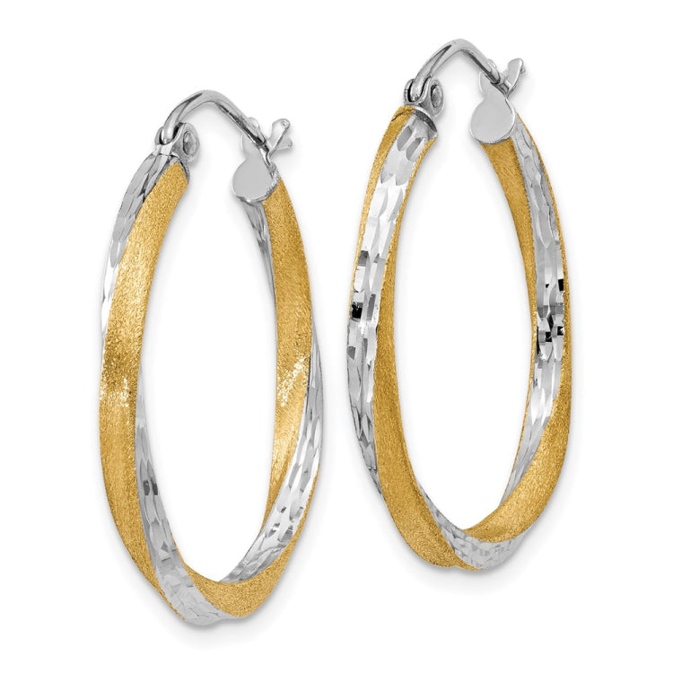 14k & Rhodium Diamond-cut 2.5mm Twisted Hoop Earrings