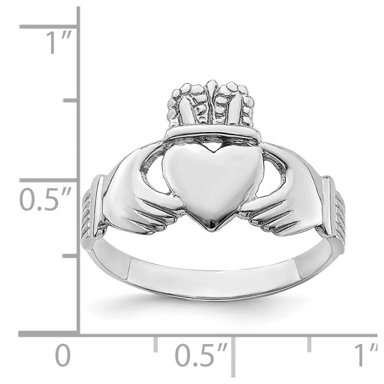 14k White Gold Polished Claddagh Ring