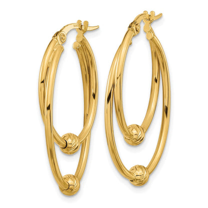 14k Gold Polished Diamond Cut Hoop Earrings