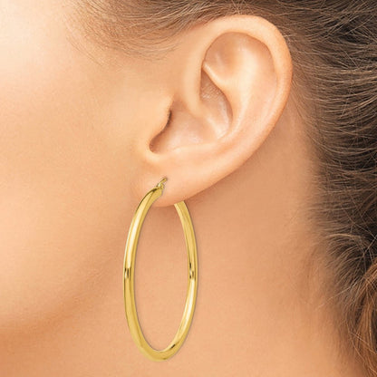 14K Polished 3mm Tube Hoop Earrings