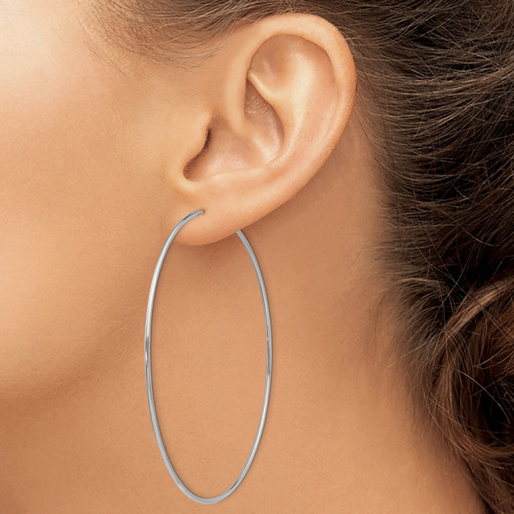 14k White Gold Polished Endless Tube Hoop Earrings