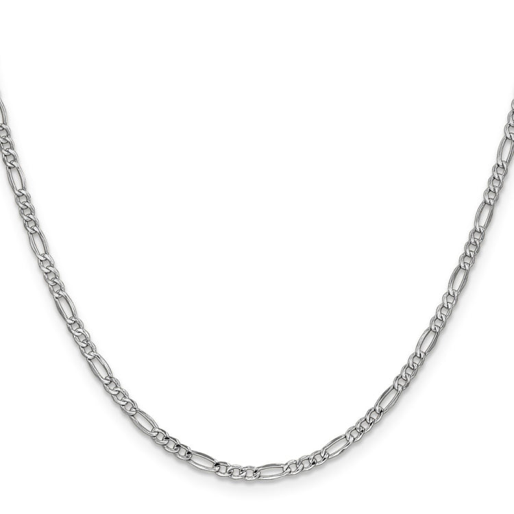 14K White Gold 24 inch 2.5mm Semi-Solid Figaro with Lobster Clasp Chain