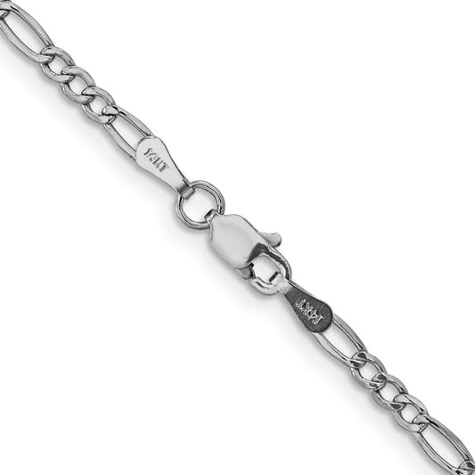 14K White Gold 24 inch 2.5mm Semi-Solid Figaro with Lobster Clasp Chain