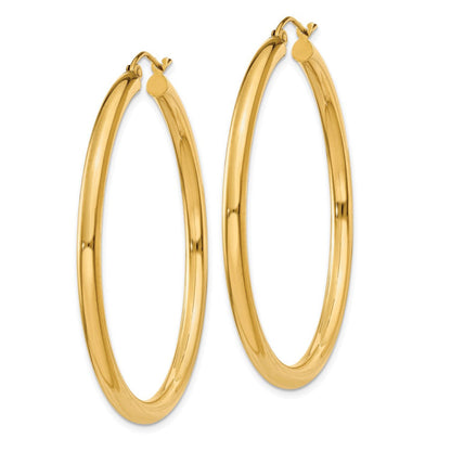 14K Polished 3mm Lightweight Tube Hoop Earrings