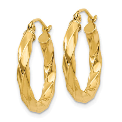 14k Polished 3mm Twisted Hoop Earrings