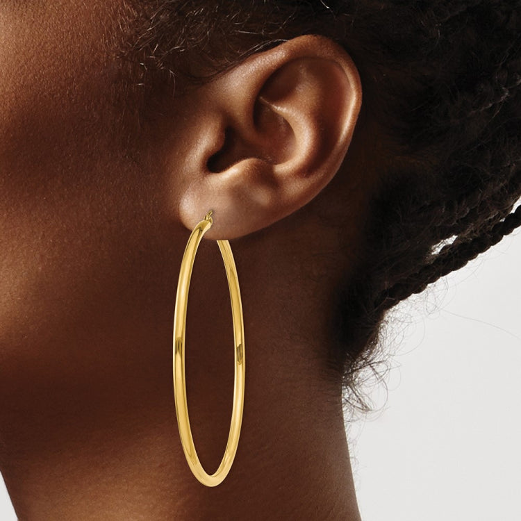 14K Polished 2.5mm Lightweight Tube Hoop Earrings