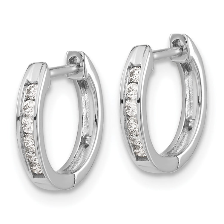 14k White Gold Polished Diamond Hinged Hoop Earrings