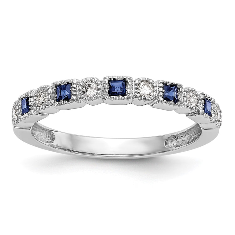 14k White Gold 1/10 carat Diamond and Blue Sapphire Complete Band