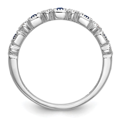 14k White Gold 1/10 carat Diamond and Blue Sapphire Complete Band