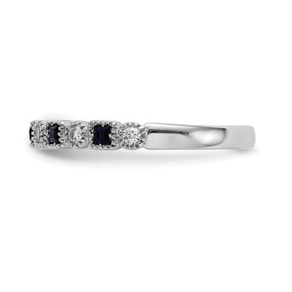 14k White Gold 1/10 carat Diamond and Blue Sapphire Complete Band