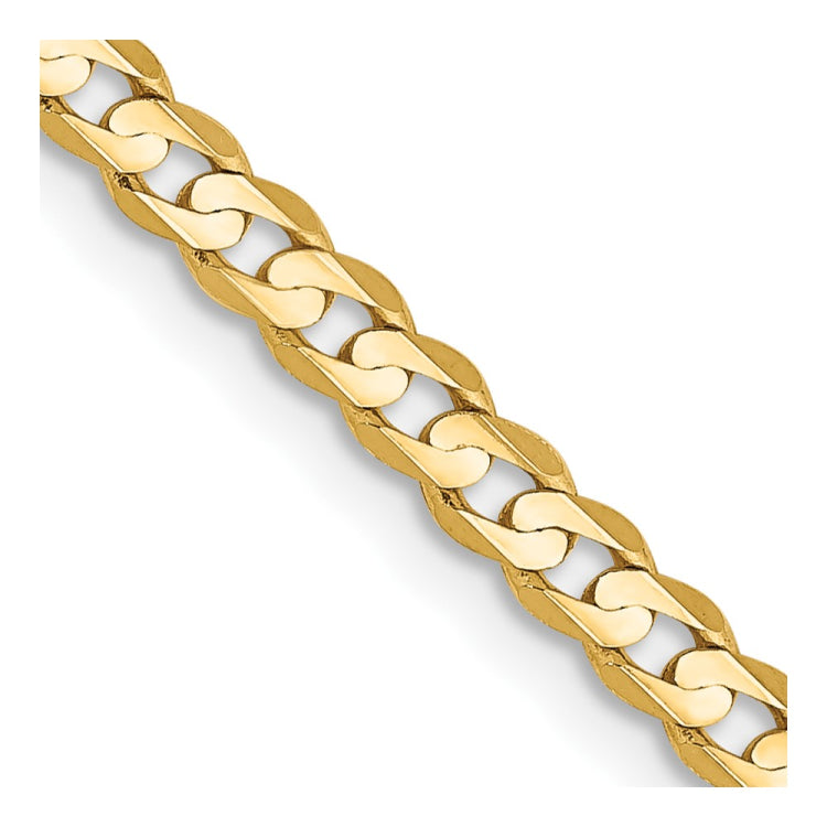 14K 22 inch 3mm Open Concave Curb with Lobster Clasp Chain