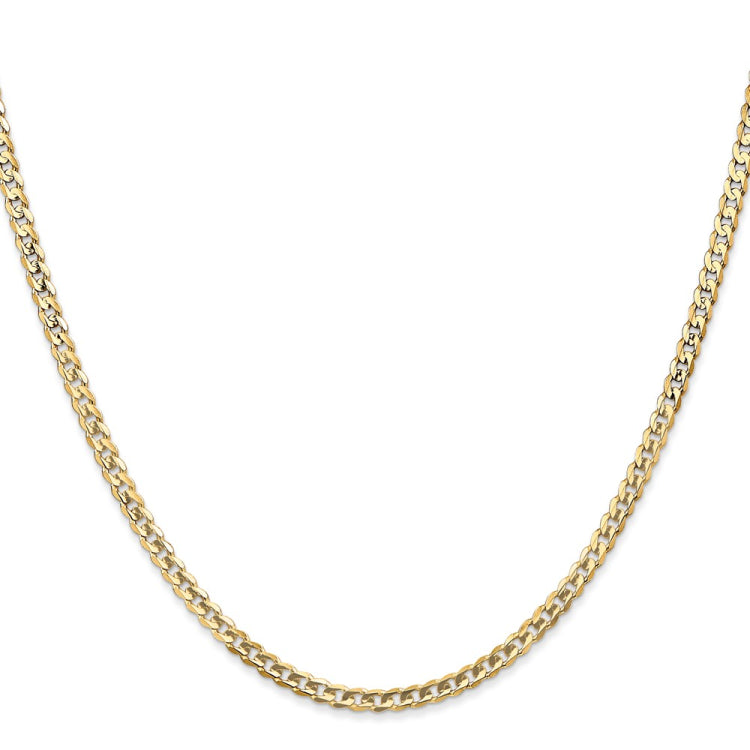 14K 22 inch 3mm Open Concave Curb with Lobster Clasp Chain