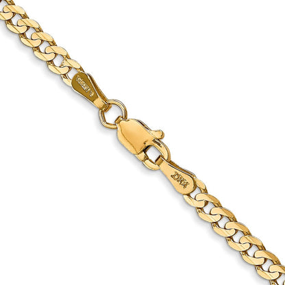 14K 22 inch 3mm Open Concave Curb with Lobster Clasp Chain