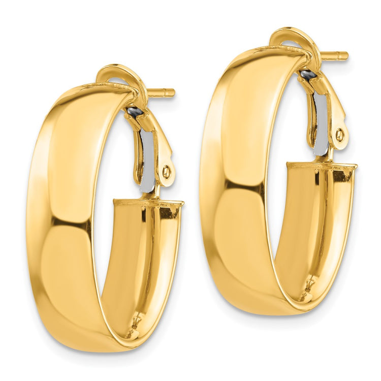 14k High Polished 7mm Omega Back Oval Hoop Earrings