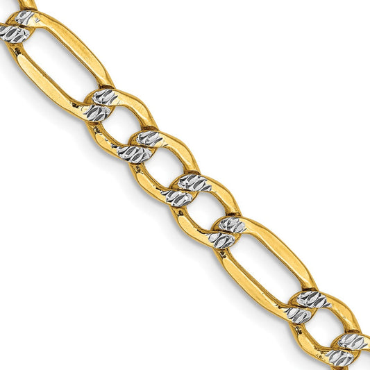 14K 24 inch 5.25mm Semi-Solid with Rhodium Pav��� Figaro with Lobster Clasp Chain