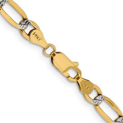 14K 24 inch 5.25mm Semi-Solid with Rhodium Pav��� Figaro with Lobster Clasp Chain