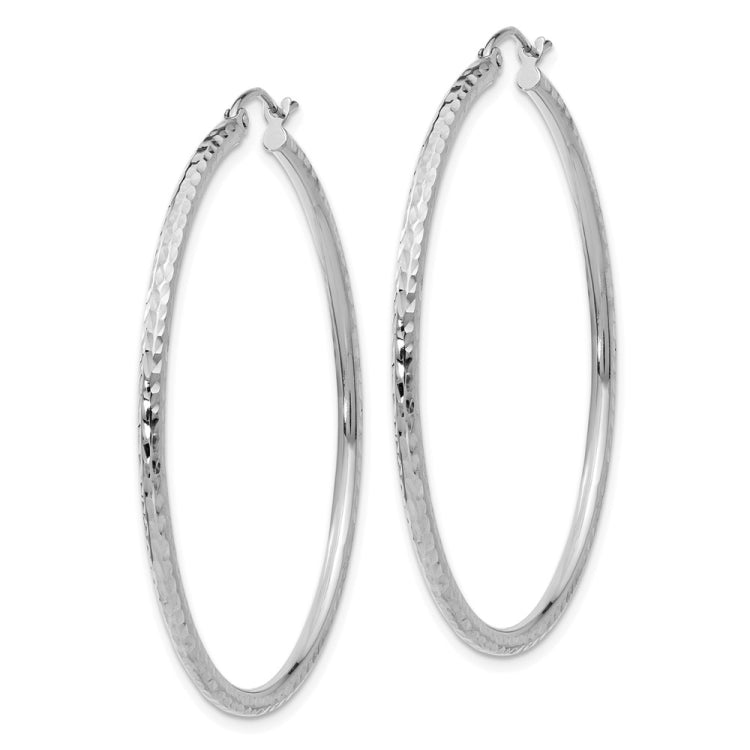 14k White Gold Diamond-cut 2mm Round Tube Hoop Earrings