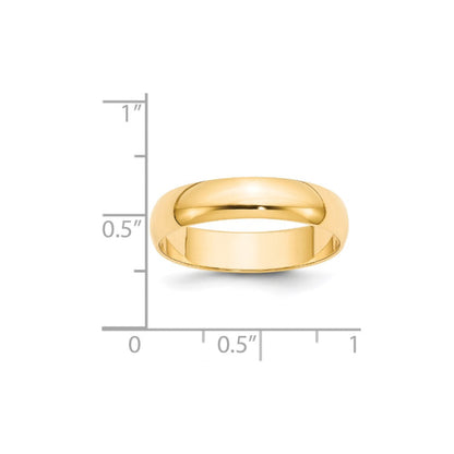 14k Yellow Gold 5mm Lightweight Half Round Wedding Band Size 9