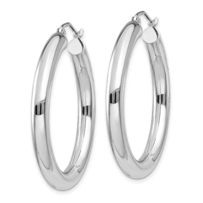 14K White Gold Polished 4mm Tube Hoop Earrings