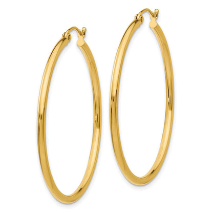 14k Polished 2x40mm Lightweight Tube Hoop Earrings