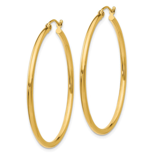 14k Polished 2x40mm Lightweight Tube Hoop Earrings