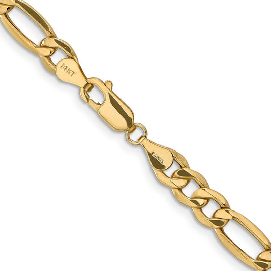 14K 24 inch 6.25mm Semi-Solid Figaro with Lobster Clasp Chain