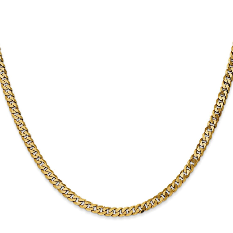 14K 22 inch 3.9mm Flat Beveled Curb with Lobster Clasp Chain