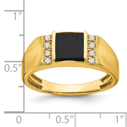 14k Square Onyx and Diamond Mens Ring