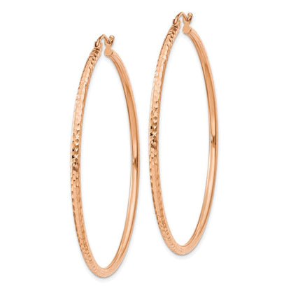 14k Rose Gold Diamond-cut 2mm Round Tube Hoop Earrings