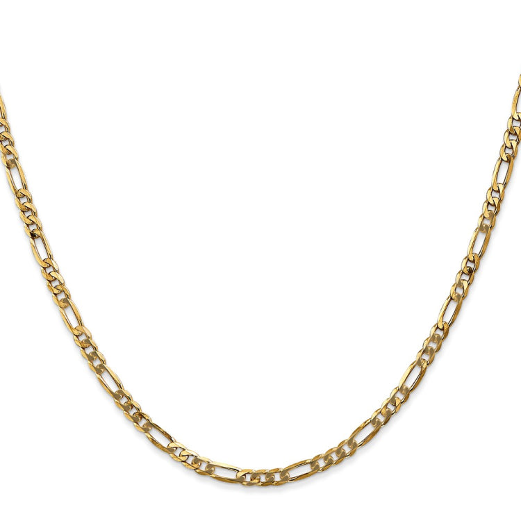 14K 16 inch 3mm Flat Figaro with Lobster Clasp Chain