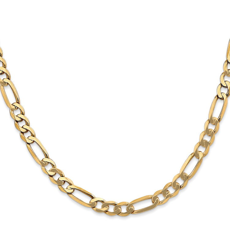 14K 24 inch 5.25mm Flat Figaro with Lobster Clasp Chain