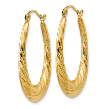 14k Polished Twisted Oval Hollow Hoop Earrings