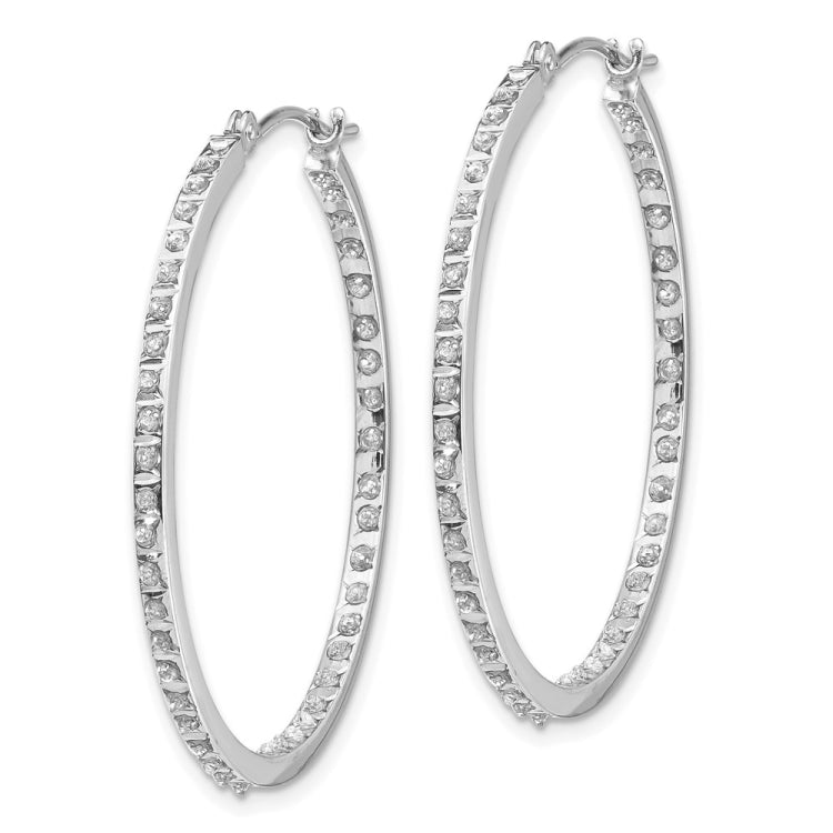 14k White Gold Diamond Fascination Round Hinged Hoop Earrings