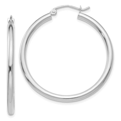 14K White Gold Polished 2.5mm Lightweight Tube Hoop Earrings