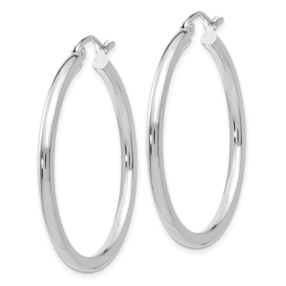 14K White Gold Polished 2.5mm Lightweight Tube Hoop Earrings