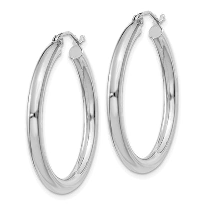 14K White Gold Polished 3mm Tube Hoop Earrings