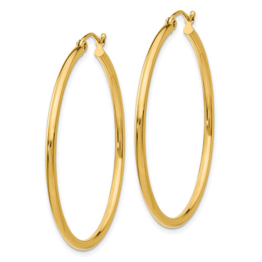 14k Polished 2x40mm Tube Hoop Earrings