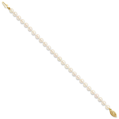 14k 5-6mm Round White Saltwater Akoya Cultured Pearl Bracelet