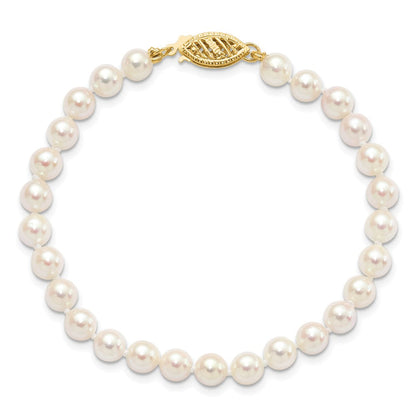 14k 5-6mm Round White Saltwater Akoya Cultured Pearl Bracelet