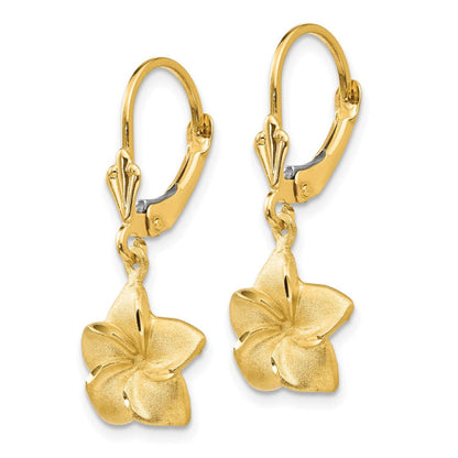 14k Satin & Diamond-Cut Plumeria Dangle Leverback Earrings