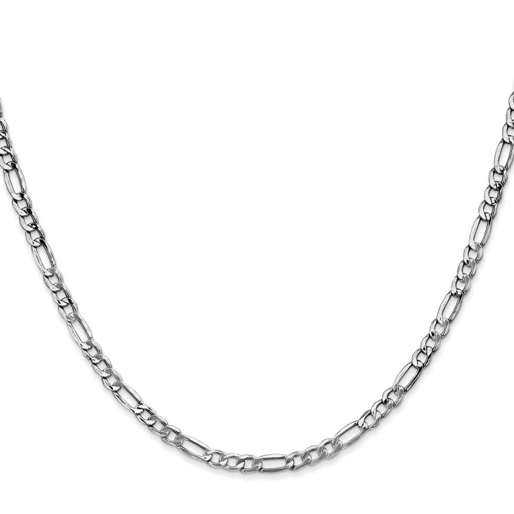 14K White Gold 18 inch 3.5mm Semi-Solid Figaro with Lobster Clasp Chain