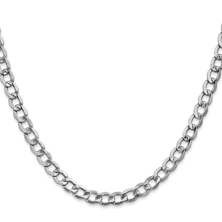 14K White Gold 24 inch 5.25mm Semi-Solid Curb with Lobster Clasp Chain