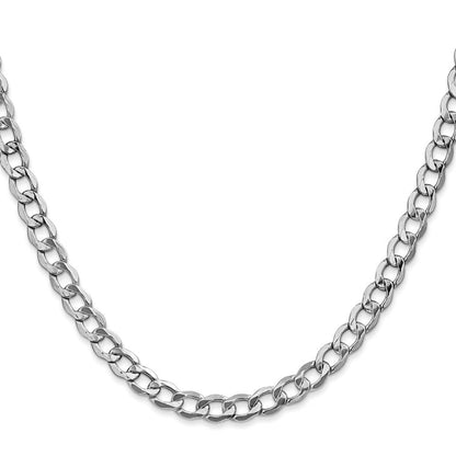 14K White Gold 24 inch 5.25mm Semi-Solid Curb with Lobster Clasp Chain