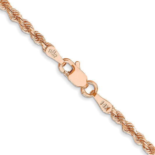 14K Rose Gold 24 inch 2.25mm Diamond-cut Rope with Lobster Clasp Chain