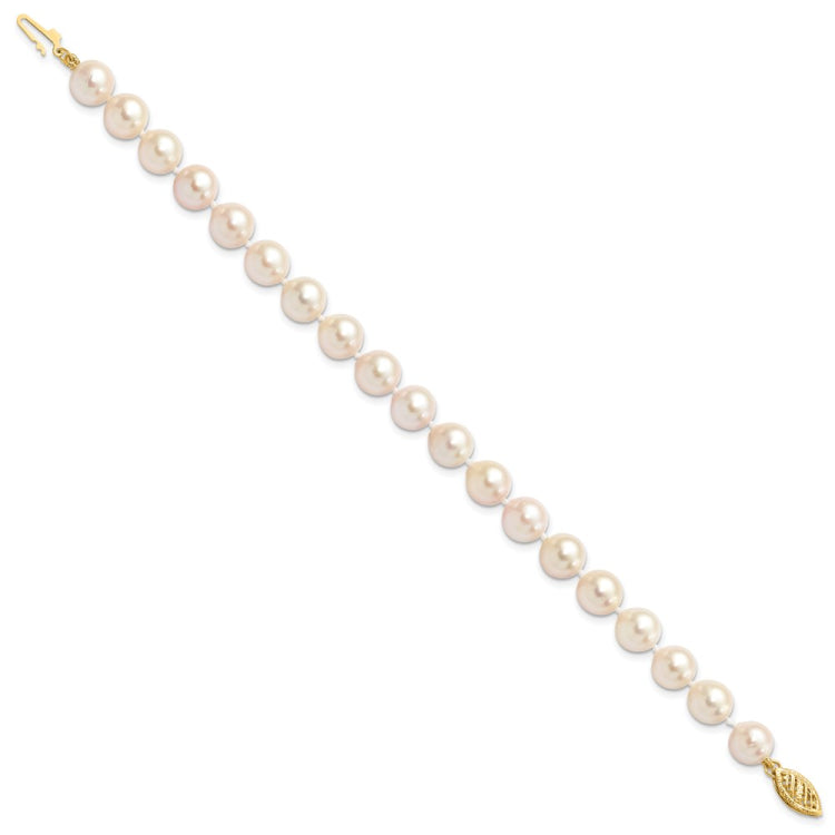 14k 7-8mm Round White Saltwater Akoya Cultured Pearl Bracelet