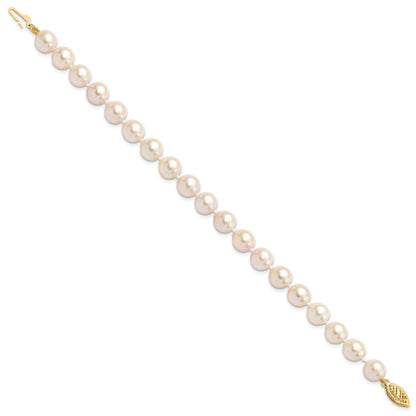 14k 7-8mm Round White Saltwater Akoya Cultured Pearl Bracelet