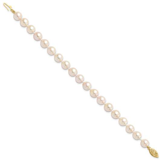 14k 7-8mm Round White Saltwater Akoya Cultured Pearl Bracelet