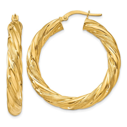 14k 5mm Satin & Polished Twisted Hoop Earrings